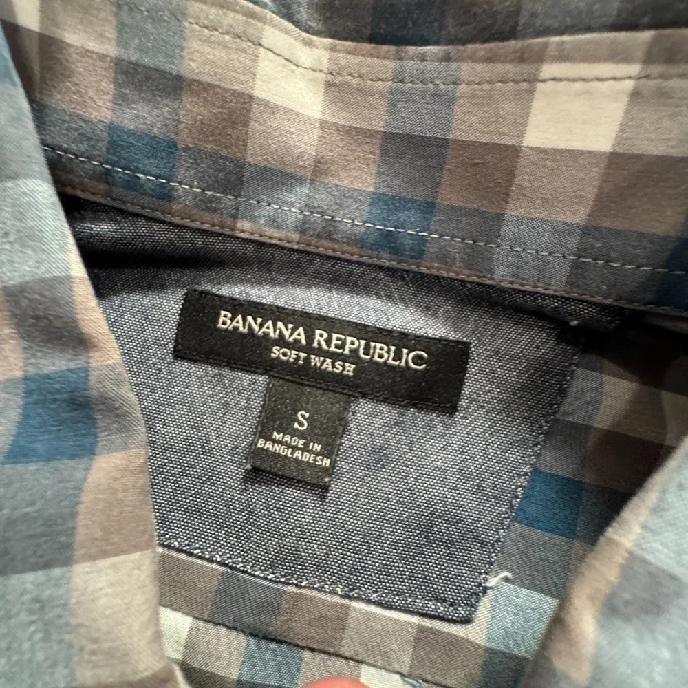 Banana Republic Shirt Mens S‎ Blue Cotton Gingham Button Down Preppy Work Office
